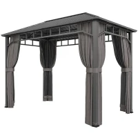 Outsunny 2 x 3.5 m Hardtop Gazebo with Galvanised Steel Roof, Waterproof Permanent Pavilion Garden Gazebo with Netting and Curtains for Patio, Deck, Dark Grey(m-11)