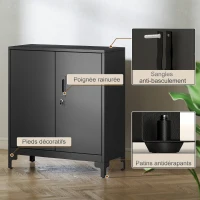 HOMCOM Armoire de bureau à 2 niveaux, meuble de rangement bureau métallique avec 2 portes verrouillables, 80 x 35 x 91 cm, noir(m-6)