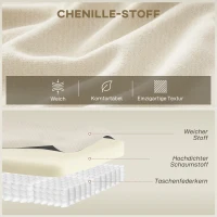 HOMCOM 3-Sitzer-Sofa, 260 cm Chenille-Sofa mit breiter Sitzfläche, Federkernpolsterung, hochdichtem Schaumstoff, 3 Kissen, cremeweiß(m-4)