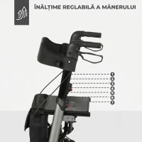 HOMCOM Cadru de mers pliabil din aluminiu, reglabil pe înălțime, cu geantă, 64x67x80-92 cm, negru și argintiu(m-7)