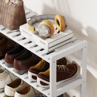 HOMCOM Étagère à chaussures, porte-chaussures 3 niveaux, étagères à lattes, en bois de pin， 70 x 26 x 57,5 cm, blanc(m-9)