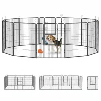 PawHut Welpenlaufstall 12-teilig Welpenauslauf faltbar mit 2 Tür 12 Gitterplatten Stahl je 80x100 cm Grau(m-11)