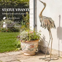 Outsunny Lot de 2 Statues de Jardin, Sculpture de Héron en Métal, Statues d'oiseaux 91/95cm, pour Cour, Étang, Terrasse, or/bleu(m-4)
