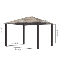 Outsunny Cenador para Jardín 3x3,6 m con Marco de Alumnio Pabellón para Exterior con Techo de Policarbonato Anti-UV Gazebo para Fiestas Eventos Beige(m-3)
