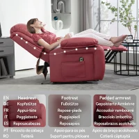 HOMCOM Fotoliu Electric cu Sistem de Ridicare, Înclinare și Suport pentru Picioare, Tapițerie din Piele PU, 76x90x105 cm, Roșu(m-6)