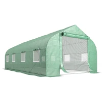 Outsunny Serre tunnel de jardin porte + 8 fenêtres enroulables métal galvanisé bâche PE haute densité métal galvanisé vert(m-12)