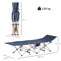 Outsunny Lit de camping pliable, lit de camp cadre en acier sac de transport charge max. 150 kg 190 x 68 x 52 cm bleu foncé(m-3)
