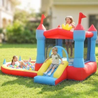 AIYAPLAY Aufblasbar Hüpfburg mit Gebläse Rutsche Trampolin Planschbecken/Bällebad Wasserpistole 342x255x209 cm Blau(m-2)