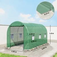 Outsunny Rundbogen-Gewächshaus, 6 Netzfenster, transparente Folie, Metallrahmen, 3,95 x 1,95 x 1,90m, Grün(m-3)