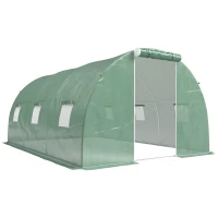 Outsunny Serre de jardin tunnel 13,5 m² 6 fenêtres porte zippée enroulable châssis acier galvanisé bâche PE 4,5 x 3 x 2 m vert(m-12)