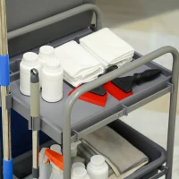 HOMCOM Căruț de curățenie cu 3 rafturi, sac pentru gunoi și storcător, 111x63.3x103 cm, gri-albastru și portocaliu(m-7)