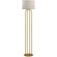 HOMCOM Lampadaire sur pied de salon, lampe sur pied avec abat-jour en lin et interrupteur à pied, Ø 38 x 161 cm, doré et beige(m-12)