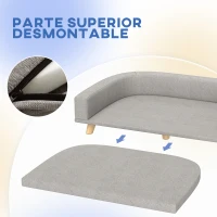 PawHut Sofá para Perros Grandes Cama Elevada para Perros con Cojín Lavable y Patas de Madera Carga 30 kg 98x67x25 cm Gris Claro(m-5)