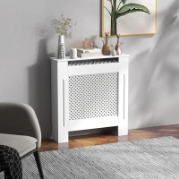 HOMCOM Cubre Radiadores, 78x19x82 cm, Cubierta para Radiador Moderna de MDF, con Estante Superior y Listones, para Salón, Dormitorio, Pasillo, Blanco(m-2)