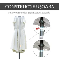 Outsunny Umbrelă Dublă cu 12 Spițe, Bază în Cruce și Manivelă, din Oțel și Poliester, 455x265x238 cm, Bej(m-5)
