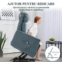 HOMCOM Fotoliu Relax Rabatabil Electric cu Funcție Alzător, Telecomandă și Suport pentru Picioare, 80x94x104cm, Albastru(m-5)