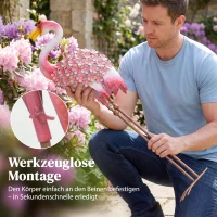 Outsunny Flamingo Gartenstatuen Set aus 2, Florale Feder-Metallvögel, Stehende Skulpturen mit Bodenankern, Rot(m-7)