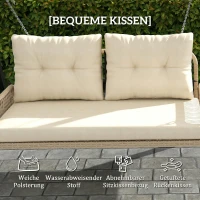 Outsunny Hollywoodschaukel 2-Sitzer Rattan Gartenschaukel mit Kissen Ketten bis 240 kg 115 x 66 x 44 cm Beige(m-5)