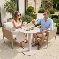 HOMCOM Runder Küchentisch für 2 Personen mit Stahlgestell, platzsparend, 60 x 60 x 72 cm, Beige(m-9)