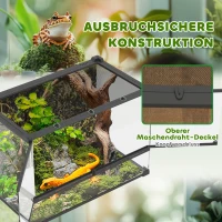 PawHut Terrarium für Reptilien Glasterrarium 48L mit Frontbelüftung Steinrückwand Drehverschluss 50 x 30 x 35 cm Schwarz(m-6)