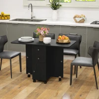 HOMCOM Multi-Storage Six-Person Drop Leaf Dining Table -  Distressed Black(m-8)