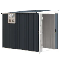 Outsunny Gartenlagerschuppen, Werkzeugschuppen für Gartengeräte, Fenster, Lüftungsöffnungen, abschließbar, Stahl, Dunkelgrau(m-10)