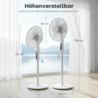HOMCOM Standventilator mit 15-Stunden-Timer, 85° Oszillation, LED-Bedienfeld, Fernbedienung, weiß(m-3)