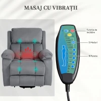HOMCOM Fotoliu Recliner cu 8 Puncte de Masaj și Buzunar pentru Depozitare, din Piele Ecologică și Oțel, 90x95x103 cm, Gri(m-5)
