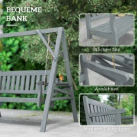 Outsunny 2-Sitzer Gartenschaukel, Holzschaukelbank mit Ablagen, Getränkehalter und Metallketten, Grau(m-5)