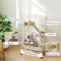 PawHut Cage pour lapin enclos à 4 niveaux avec 2 portes 3 rampes plateau profond roulettes 69 x 44 x 120 cm beige(m-5)