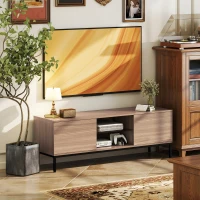 HOMCOM Meuble TV meuble télé pour téléviseur jusqu'à 60 pouces avec 2 portes et étagère en verre réglable 140x40x49,5cm gris(m-2)