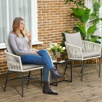 Outsunny Lot de 2 fauteuils chaises de jardin 2 places et métal et corde PE avec coussins, noir et gris(m-10)