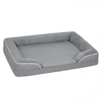 PawHut Cama para Perros Medianos Cama para Gatos con Base Antideslizante Funda Extraíble y Lavable 91,5x68,5x16,5 cm Gris(m-11)