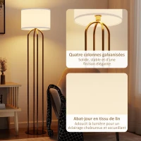 HOMCOM Lampadaire sur pied de salon, lampe sur pied avec abat-jour en lin et interrupteur à pied, Ø 38 x 161 cm, doré et beige(m-4)