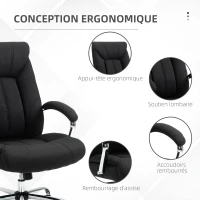 Vinsetto Fauteuil de bureau, chaise de bureau ergonomique, hauteur réglable, dossier haut, fonction de bascule, 65x78x118cm, noir(m-8)