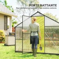Outsunny Serre de jardin en aluminium polycarbonate, serre avec fenêtres supérieures réglables 363x247x205cm noir(m-6)