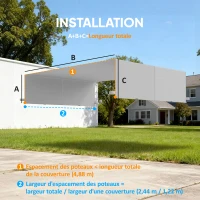 Outsunny Lot de 2 toiles de rechange pergola rétractable 4,9 x 1,2 m pour pergola de 3 x 3 m polyester protection UV gris clair(m-3)