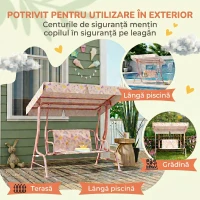 AIYAPLAY Leagăn de exterior pentru copii cu 2 locuri, acoperiș reglabil și centuri de siguranță, 112x75x120 cm, roz(m-6)