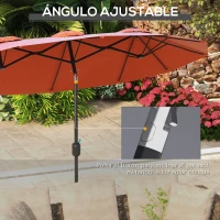 Outsunny Sombrilla Doble de Jardín 295x152x222 cm con Inclinación de 45° y Manivela Manual para Terraza Balcón Piscina Rojo(m-4)