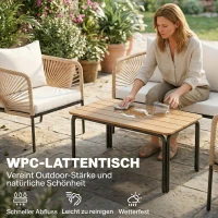 Outsunny Gartenmöbel Set Sitzgruppe für 4 Personen Gartenlounge mit 2er Sofa 2 Sessel Lamell-Tisch Seilflecht waschbar Sitzkissen(m-7)