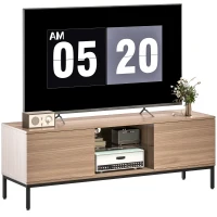 HOMCOM Meuble TV meuble télé pour téléviseur jusqu'à 60 pouces avec 2 portes et étagère en verre réglable 140x40x49,5cm gris(m-11)