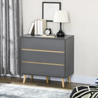 HOMCOM Commode 3 tiroirs meuble de rangement sans poignée design scandinave 80 x 40 x 80 cm gris(m-10)
