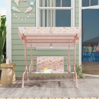 AIYAPLAY Leagăn de exterior pentru copii cu 2 locuri, acoperiș reglabil și centuri de siguranță, 112x75x120 cm, roz(m-8)