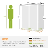 Outsunny Gerätehaus 0,8m², Geräteschuppen mit klappbar Regale, 134 x 68,5 x 170 cm Kunststoff  mit Abschließbar Doppeltür Boden(m-3)