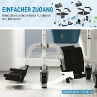 HOMCOM Scaun cu rotile cu WC impermeabil 4 în 1 cu suporturi pentru picioare rabatabile, din aluminiu și plastic, negru(m-7)