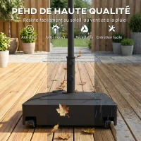 Outsunny Pied de parasol Carrée, socle parasol extérieur Remplissable jusqu'à 61 kg Sable ou 40 kg Eau, 54,5 x 54,5 x 40 cm, noir(m-7)