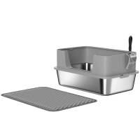 PawHut Katzentoilette Edelstahl Offene Katzenklo mit Schaufel hohem Rand Matte für Katzen bis 7 kg 60,2 x 40,2 x 29,5 cm, Grau
