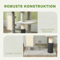 PawHut Kratzbaum 104 cm Katzenbaum mit Katzenhöhle Bett Sisal-Kratzsäulen Kratzbrett Plüschbälle für Katzen bis 5 kg Hellgrau(m-6)
