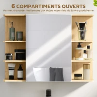 HOMCOM Armoire murale salle de bain avec miroir, meuble salle de bain avec étagères ouvertes, 80 x 20 x 59 cm, bois naturel(m-5)