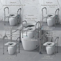 HOMCOM Scaun comod WC pentru vârstnici și persoane cu dizabilități 4 în 1 reglabil pe înălțime, cu brațe capitonate, gri(m-6)